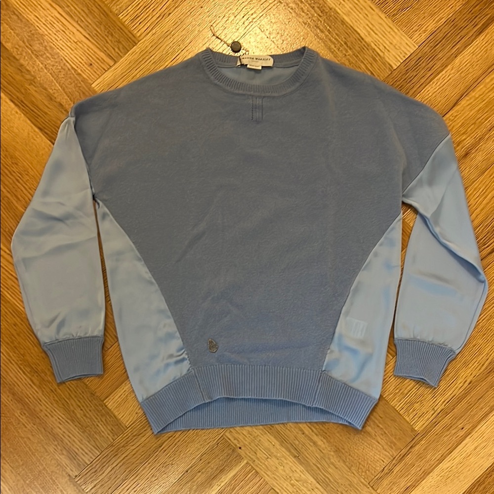 Blue Crewneck Sweater with Ribbed Trim